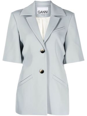 GANNI twill-weave short-sleeved blazer - Blue