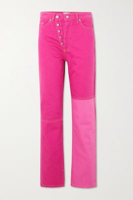 GANNI - Two-tone High-rise Straight-leg Organic Jeans - Pink