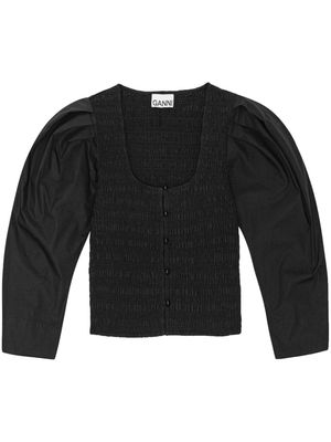 GANNI U-neck cropped organic-cotton blouse - Black