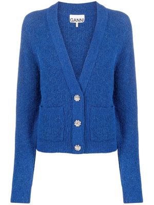 GANNI V-neck button-fastening cardigan - Blue