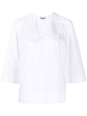 GANNI V-neck cotton-poplin blouse - White