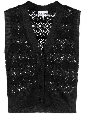 GANNI V-neck crochet-knit cardigan - Black