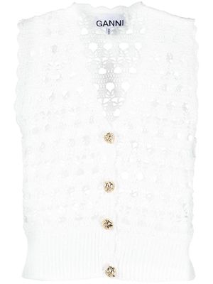GANNI V-neck crochet vest - White