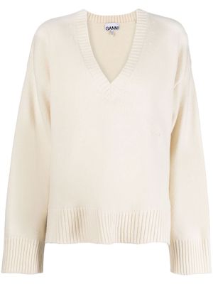 GANNI V-neck knitted jumper - White