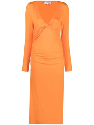 GANNI V-neck long-sleeve dress - Orange