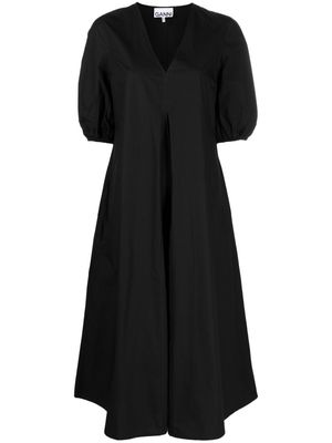 GANNI V-neck poplin maxi dress - Black
