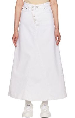 GANNI White Double Fly Denim Maxi Skirt