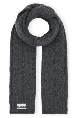 Ganni Wool Blend Cable Stitch Scarf in Frost Gray