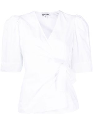 GANNI wrap-design organic cotton blouse - White