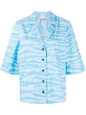 GANNI zebra-print organic-cotton shirt - Blue
