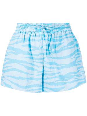GANNI zebra-print organic cotton shorts - Blue