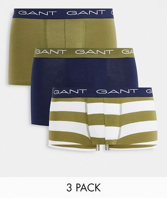GANT 3 pack trunks in navy/green with stripes