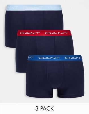 Gant 3 pack trunks in navy with contrasting logo waistband