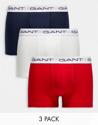 GANT 3 pack trunks in white, red & navy with logo waistband-Multi