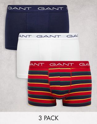 Gant 3 pack trunks inwhite, navy, red stripe with logo waistband-Multi