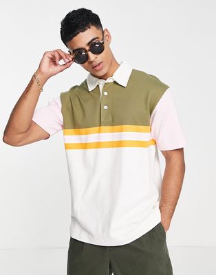 GANT color block stripe short sleeve rugby polo in green