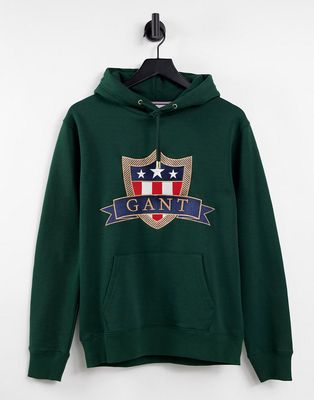 GANT hoodie with large shield logo in green