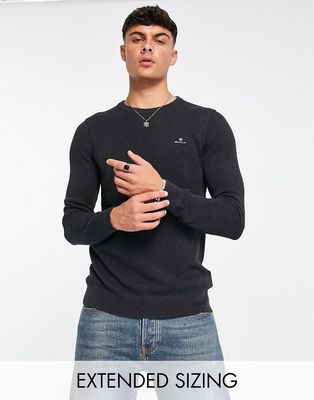 GANT logo cotton pique knit sweater in charcoal heather-Gray