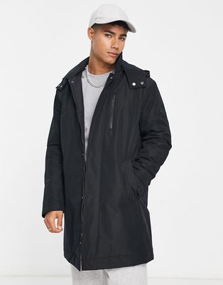 GANT long hooded padded coat in black