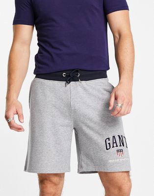 GANT Retro Shield logo contrast waistband sweat shorts in gray heather