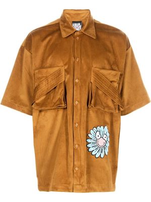 Garbage Tv floral-embroidery short-sleeve shirt - Brown