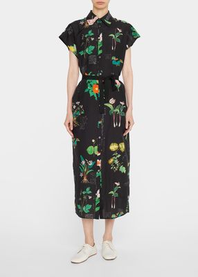 Garden Floral Button-Front Shirt Dress