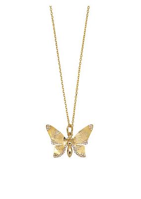 Garden Of Eden 14K Yellow Gold & 0.1 TCW Natural Diamond Butterfly Pendant Necklace