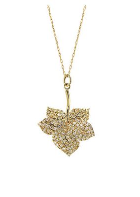 Garden Of Eden 14K Yellow Gold & 0.41 TCW Natural Diamond Fig Leaf Pendant Necklace