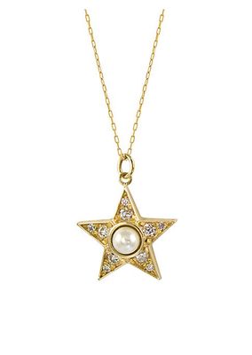Garden Of Eden 14K Yellow Gold, Freshwater Pearl & 0.09 TCW Natural Diamond Star Pendant Necklace