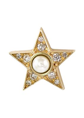 Garden Of Eden 14K Yellow Gold, Freshwater Pearl & 0.18 TCW Natural Diamond Star Stud Earring
