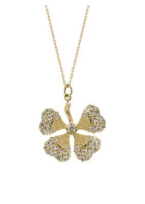 Garden Of Eden Lucky 14K Yellow Gold & 0.17 TCW Natural Diamond Four-Leaf Clover Pendant Necklace