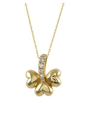 Garden Of Eden Lucky Heart 14K Yellow Gold & 0.04 TCW Natural Diamond Clover Pendant Necklace