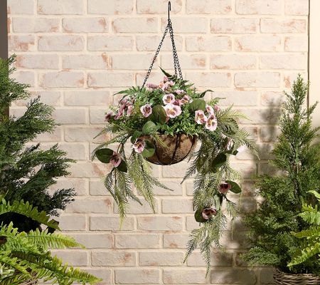 Garden Reflections Cascading Faux Pansy & Fern Hanging Basket