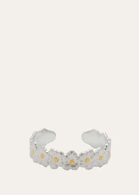 Gardenia Blossoms Sterling Silver 18K Gold Narrow Cuff Bracelet