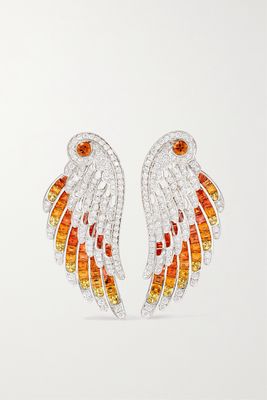Garrard - Wings Embrace Phoenix 18-karat White Gold, Sapphire And Diamond Earrings - one size