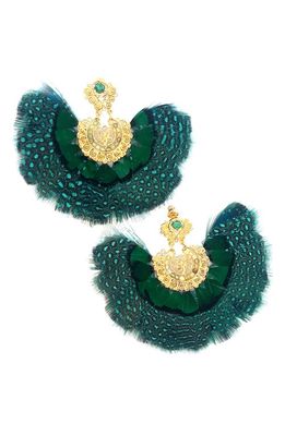 Gas Bijoux Bo Yuca Peacock Feather Fan Earrings in Green