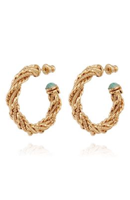 Gas Bijoux Bonnie Turquoise Cabochon Twisted Hoop Earrings in Gold/teal