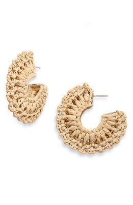 Gas Bijoux Crocus Raffia Straw Hoop Earrings in Beige