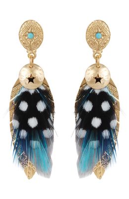 Gas Bijoux SAO Feather Drop Earrings in Blue Mix