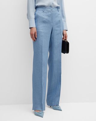 Gates Straight-Leg Linen Pants