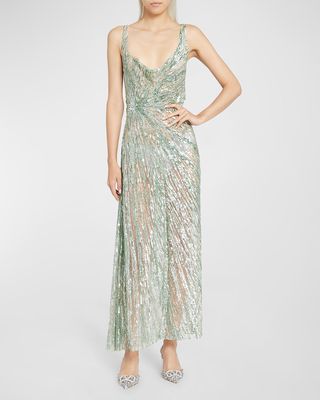 Gathered Evening Gown with Sequin Embellishment
