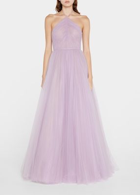 Gathered Halter Tulle Gown
