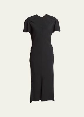 Gathered-Sleeve High-Low Midi Dress