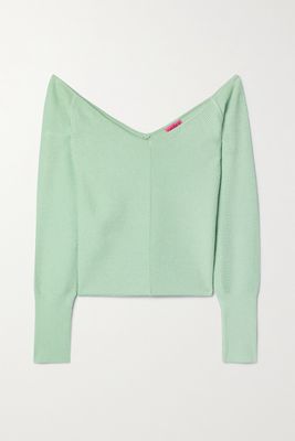 GAUGE81 - Beas Off-the-shoulder Ribbed-knit Sweater - Green