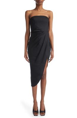 GAUGE81 Lica Asymmetric Strapless Linen Blend Dress in Black