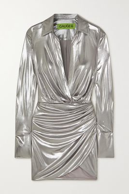 GAUGE81 - Naha Draped Lamé Mini Shirt Dress - Silver