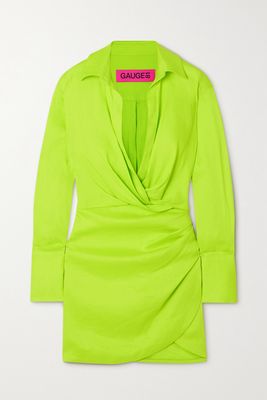 GAUGE81 - Naha Draped Linen-blend Mini Shirt Dress - Green