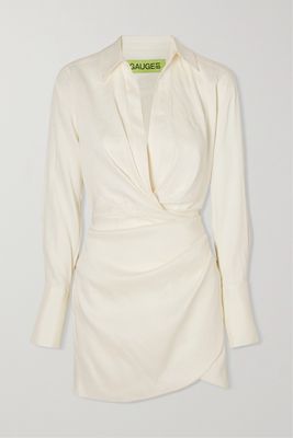 GAUGE81 - Naha Draped Linen-blend Mini Shirt Dress - White