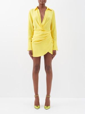 Gauge81 - Naha Gathered-silk Crepe De Chine Mini Dress - Womens - Light Yellow