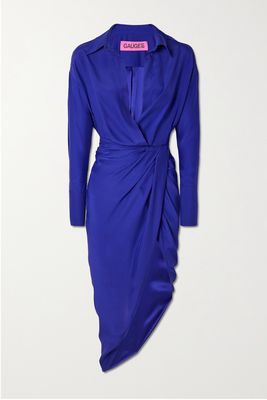 GAUGE81 - Puno Asymmetric Draped Silk-satin Dress - Blue